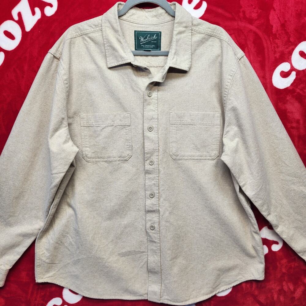 Woolrich Green Label Mens XXL Beige Button Front Shirt Long Sleeve Outdoor